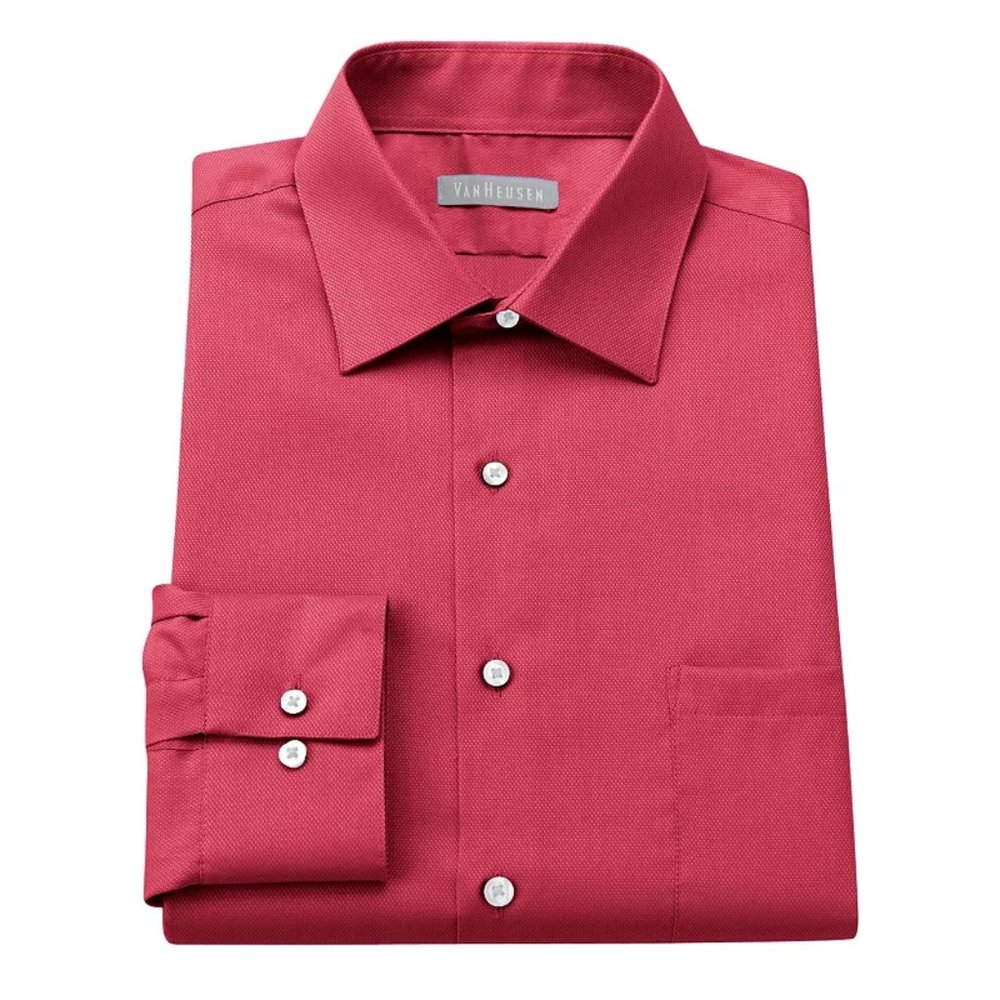 Van Heusen Men's Fitted Easy-Care Pique Spread-Collar Dress Shirts